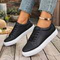 2026 New Fashion Women Lace Up Vulcanized Shoes Flat Thick Sole Casual Sneakers For Students Outdoor Sports Walking
