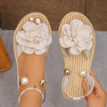 2026 New Women Sandals Comfortable Casual Slip-On Shoes Floral Pearl Embellished Flat Sandals Women Hollow Out Round Head Shoes