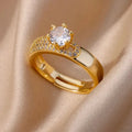Women Stainless Steel Rings For Luxury Zircon Geometric Rings For Women Stainless Steel Gold Color Open Ring Trendy Wedding Party Aesthetic Jewerly Gift Femme