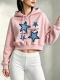 Korean Style Streetwear Retro Star Print Cropped Sweatshirt Crop Top Hoodie Y2k Sweatshirts Gothic Casual Clothes Pullover Women