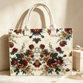 Vintage Floral Felt Tote Bag, Retro Flower Butterfly Print Shoulder Handbag, Large Capacity Reusable Shopping Bag for Women