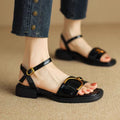 Summer Soft Leather Retro Fashion Sandals Women's Open Toe Single Strap Low Heel Shoes Metal Buckle Roman Shoes 2025