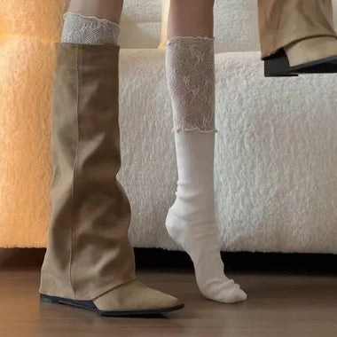 Women's Flat Pointed Toe Fashion Boots 2026 New Casual Designer Party Motorcycle Gothic Boots Walking Knee High Boots Women