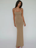Hugcitar Summer Solid Sleeveless Backless Elegant Sexy Bodycon Y2K Maxi Prom Dress Women Clothes Birthday Party Casual Y2K