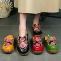 ZXRYXGS Premium Pu Leather Flowers Women Stylish Slippers Flat Wedges Sandals 2026 Round Toe Large Size Wearing Outside Slippers