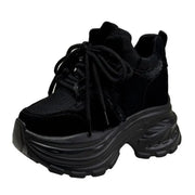 9CM New Women Platform Sneakers Lace-up Autumn Sports Dad Shoes High Top Chunky Casual Shoes Woman Thick Bottom Mesh White Shoes