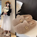 Soft Footbed Teddy Fur Mule Clogs for Woman Winter Warm Plush Slide Sandals Ladies Brand Design Fluffy boken Shoes