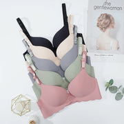 Women's Simple Solid Color Wave-Edge Bra Seamless Steel-Free Gathering Bra Sexy Comfortable Adjustable Shoulder Straps Lingerie