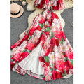 Off-Shoulder Ruffle Floral Slimming Elegant Resort Dress 2025 Summer New