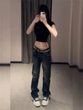 American Personalized Gold Wing Embroidered Jeans Children's 2025 Spring Hot Girl Design Sense Low Waist Micro Flared Pants