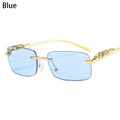Rimless Small Square Sunglasses Women Men Luxury Brand Designer Travel Driving Sun Glasses Metal Leopard Head Shade Eyewear