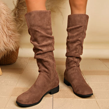 Winter 2027 New Designer Platform Women's Pleated Suede High Boots Fashion Casual Women's Knee-high Riding Boots Plus Size 35-42