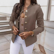 Women's Long Sleeve Slim Fit Blazer, Button Front Short Suit Jacket Office Casual Coat