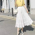 Matching Chic Lady's White Skirt Sweet Girl's Cake Skirt Elastic Waist A-Line Midi Length Flare Skirt Casual Vintage Women Skirt