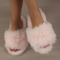 Women's Faux Fur Fluffy Slippers Autumn Winter Home Floor Shoes Soft EVA Sole Light Weight Fashion Slides