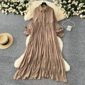 Pleated Dress Women Long Dresses A Line Vestidos Streetwear Lantern Sleeve Elegant Splice Y2k Single Breasted Loose Summer 2025
