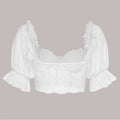Women Sexy Blouses Bavarian Oktoberfest Tops Short Sleeve Pure White Lace Puff Sleeves Crop Tops Traditional Dirndl Party Blouse