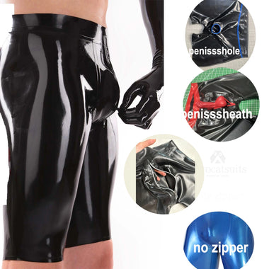 Latex catsuit Trousers short Rubber Pants  crotch zippers Men Sexy Leggings  bodysuit Fetish  shorts male Wet latex