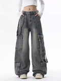 Cargo Jeans for Women Baggy High Street Chic All-match Daily Vintage High Waist Trousers Autumn Popular Multi-pockets Classic