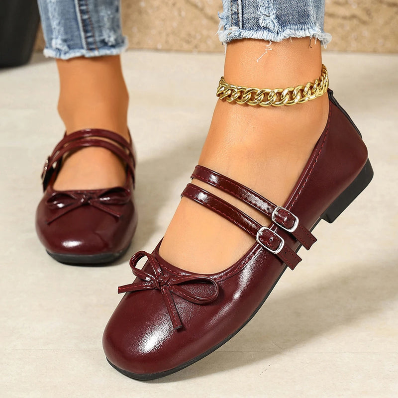 Spring and Autumn New Square Toe Comfortable Work and Leisure Shoes for Women Fashionable and Hot Selling Sexy Bow Flat Shoes