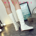 New Fashion Women's Canvas Boots Lace Zipper Knee High Boot Flat Shoes Casual High Help Punk Shoes Girls