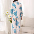 2024 Women's Fashion Spring/Autumn New 100% Natural Mulberry Silk Printed Long Sleeve Home Clothing Pajamas Two Piece Set