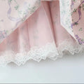 2025 Romantic Pink Floral Print Bow Ruched Bra Chest Sling Dress Women Low Waist Fold Swing Lace Lining Midi Long Dresses Robe