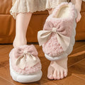 Thick Bottom Cute Bowtie Women's Fluffy Slippers Winter 2026 Warm Long Plush Home Slippers Soft Sole Lamb Girls Indoor Shoes