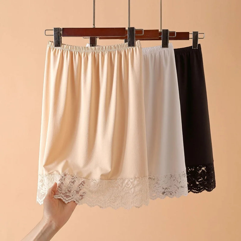 Fashion Thin Ice Silk Modal Female Half Length Skirt Anti-glare Innerwear Short Skirt Pure Color Mesh Flower Underskirt