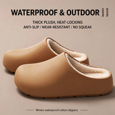 New Winter Waterproof Warm Cotton Slippers Women Men Thick Sole Indoor House Shoes Non-Slip EVA Plush Fuzzy Couple Footwear