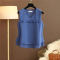 2026 Fashion Brand Summer Top Ladies Plus-size Loose Cover Belly Chiffon Shirt Sleeveless V-neck Temperament Small Shirt Blouse