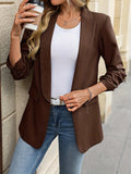 Women's Blazer Women's New Thin Blazer for Autumn, Lapel Long Sleeve Jacket with Pockets, Ruched & Padded Shoulder Elegant Coat for Spring & Au