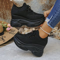 Black Knitted Wedges Heel Sneakers Women Spring Autumn Breathable Chunky Platform Sneakers Woman Slip on Mesh Sports Shoes 35-42