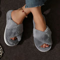 Cross Warm Fluffy Furry Slippers Women Lightweight Flat Heels Fur Slides Woman Autumn Winter Open Toe Non Slip Home Floor Shoes