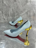 Sexy Gold Thin High Heel Woman Single Pumps Stiletto Heel Soft Leather Slip On Female Lady Wedding Party Blue Single Shoes