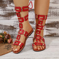 2026 Summer Luxury Round Toe PU Women's Sandals Fashionable Flat Casual Beach Shoes Stylish Metallic Decoration Women's Sandals