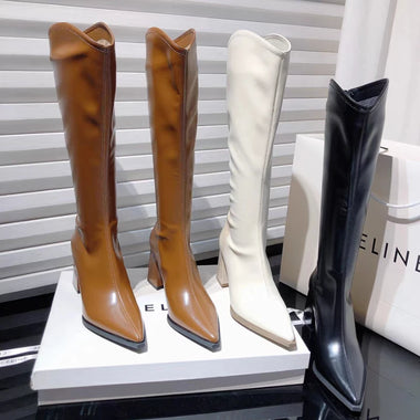 2026 New Pointy Elegant Slim Women's High Boots Autumn and Winter Fashion Zipper Design Temperament High Heel Knee Boots
