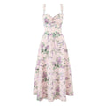 2026 Women Floral Print Fishbone Waist Spaghetti Straps Dress Summer Female  Elegant Midi Long Party Dresses Holiday Robe