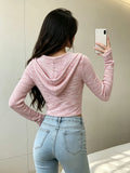 Women's Zip Up Hooded Jacket Long Sleeve Cropped Slim Fit Knit Casual Hoodie Top for Daily Street Wear