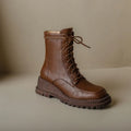 New Split Leather Platform Wedges Women Boots Round Toe Lamb Hair Short Boots for Women High Heels Winter Knee-high Boots Women