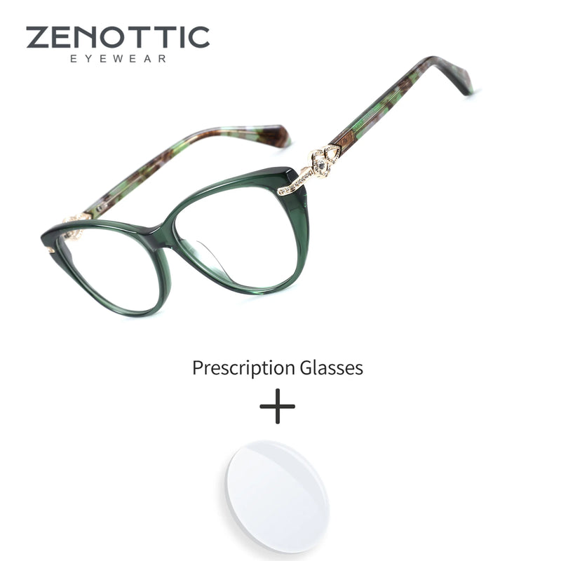 ZENOTTIC M Size Cat-Eye Acetate For Women Prescription Eyeglasses Photochromic Lenses Blue Light Blocking Classic Glasses