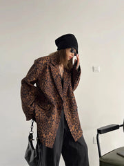 Fashion Leopard Print Suit Blazer Coats Women Harajuku Retro Jacket Female Long Sleeve Tops Autumn Streetwear Loose Outerwear