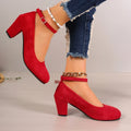 Women's Fashion Pumps Sweet Woman Thick High Heels Ankle Strap Flock Female Platform Mary Jane Women OL Shoes Ladies Footwear
