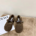 Designer Women Warm Fur Flats Shoes Vintage Fashion Shallow Belt Buckle Spring Autumn Ladies Comfort Loafers Shoes