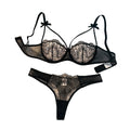 Women's Lingerie Set 2-Piece Women's Black Comfortable Lightweight Bow Semi Transparent Lingerie Set ZA824057
