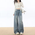 Women's Jeans Light Blue Wide Leg Denim Pants High Waist Retro Summer Loose Straight Y2K Trendy Clothes