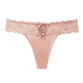 Women Satin Lace Thong Panties Low Waist Bowknot G-string Floral Lace Trim Soft Comfortable Ladies Underwear Intimates Lingerie
