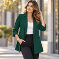 Women Casual Loose Fit Coat with Patchwork Long Sleeves Suit Collar No Buttons Long Length Women Jacket for Office Style Autumn