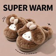2026 Cute Bow Cat Cartoon Plush Slippers Women Men Winter Warm Thick Sole House Shoes Indoor Fuzzy Comfortable Soft Home Slides