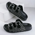 Women Summer Leopard Print Double Adjustable Buckle Slide Sandals Large Size Open‑Toe Casual Slip‑On Beach Slippers Shoes